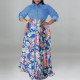 Plus Size Fashion Print Patchwork Long Sleeve Maxi Dress GDAM-218310