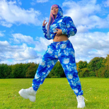 Tie Dye Print Hooded Sweatshirt And Pants Two Piece Set GDNY-215