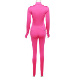 Solid Sexy Hollow Out Long Sleeve Tight 2 Piece Pants Set XEF-34568