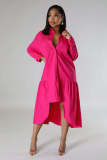 Fashion Solid Loose Irregular Shirt Dress WSM-5346