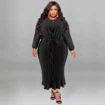 Plus Size Solid Color Zipper Pleated Maxi Dress GDAM-218312