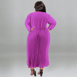 Plus Size Solid Color Zipper Pleated Maxi Dress GDAM-218312