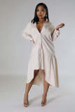Fashion Solid Loose Irregular Shirt Dress WSM-5346