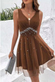 Sexy Sleeveless Beaded Sling Midi Dress XHXF-370