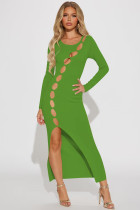 Sexy Hollow Out Long Sleeve Slit Maxi Dress YD-8776