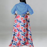 Plus Size Fashion Print Patchwork Long Sleeve Maxi Dress GDAM-218310