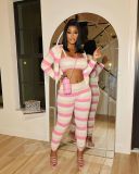 Knit Colorful Print Sports Three Piece Pants Set TK-6299