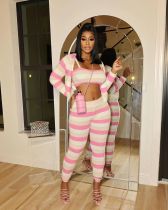 Knit Colorful Print Sports Three Piece Pants Set TK-6299