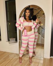 Knit Colorful Print Sports Three Piece Pants Set TK-6299