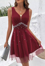 Sexy Sleeveless Beaded Sling Midi Dress XHXF-370