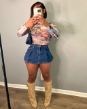 Fashion Denim Pleated Ultra-short Culottes QXTF-8205