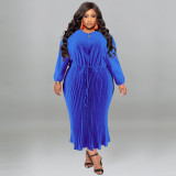 Plus Size Solid Color Zipper Pleated Maxi Dress GDAM-218312