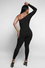 Solid Color Single Shoulder Slim Jumpsuit MZ-2809