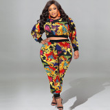 Fashion Print Long Sleeve Two Piece Pants Set GDAM-218287
