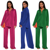 Fashion Solid Color Long Sleeve Wide Leg Two Piece Pants Set YD-8778