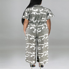 Plus Size Print Short Sleeve Wide Leg Loose Jumpsuit GDAM-218297