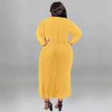 Plus Size Solid Color Zipper Pleated Maxi Dress GDAM-218312
