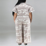 Plus Size Print Short Sleeve Wide Leg Loose Jumpsuit GDAM-218297