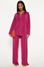 Fashion Solid Color Long Sleeve Wide Leg Two Piece Pants Set YD-8778