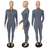 Casual Solid Color Zipper Jumpsuit WMEF-20035