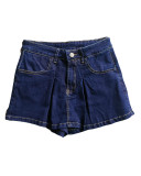Fashion Denim Pleated Ultra-short Culottes QXTF-8205