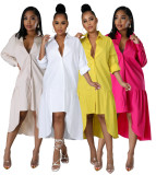 Fashion Solid Loose Irregular Shirt Dress WSM-5346