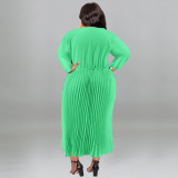 Plus Size Solid Color Zipper Pleated Maxi Dress GDAM-218312