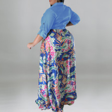 Plus Size Fashion Print Patchwork Long Sleeve Maxi Dress GDAM-218310