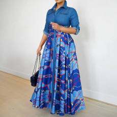 Casual Print Lapel Shirt Dress YZCF-2147