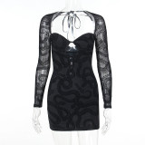 Sexy Hollow Out Long Sleeve Mini Dress FL-23427