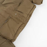 Long Sleeve Standing Collar Solid Color Cotton Jacket FL-23469