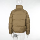 Long Sleeve Standing Collar Solid Color Cotton Jacket FL-23469