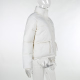 Long Sleeve Standing Collar Solid Color Cotton Jacket FL-23469
