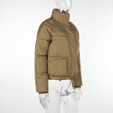 Long Sleeve Standing Collar Solid Color Cotton Jacket FL-23469