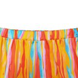 Sexy Stripe Print Wrap Chest Tops And Skirt Two Piece Set BY-6646