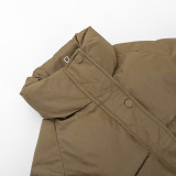 Long Sleeve Standing Collar Solid Color Cotton Jacket FL-23469