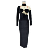 Solid Color Wrap Chest Glove Evening Dress BY-6652