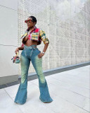 Fashion Zipper Adjustable Lumbar Slim Jeans TK-6298