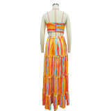 Sexy Stripe Print Wrap Chest Tops And Skirt Two Piece Set BY-6646