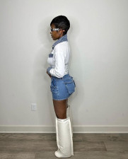 Casual Long Sleeve Shirt And Denim Skirt Two Piece Set MEM-88512