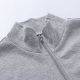 Solid Color Zipper Long Sleeve Casual Tops FL-20292