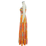Sexy Stripe Print Wrap Chest Tops And Skirt Two Piece Set BY-6646