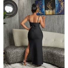 Solid Color Mesh Patchwork Hollow Out Maxi Dress BY-6653