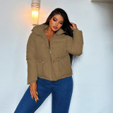Long Sleeve Standing Collar Solid Color Cotton Jacket FL-23469