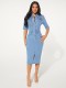 Fashion Slim Single Breasted Half Sleeve Denim Midi Dress LX-3558