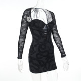 Sexy Hollow Out Long Sleeve Mini Dress FL-23427