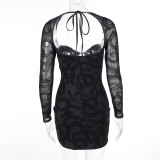 Sexy Hollow Out Long Sleeve Mini Dress FL-23427