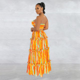 Sexy Stripe Print Wrap Chest Tops And Skirt Two Piece Set BY-6646