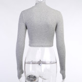 Solid Color Zipper Long Sleeve Casual Tops FL-20292