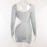 Long Sleeve Hollow Out Party Dress FL-22400